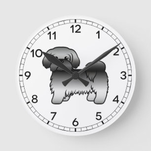 Graue Shih Tzu süße Cartoon-Hunde-Illustration Runde Wanduhr
