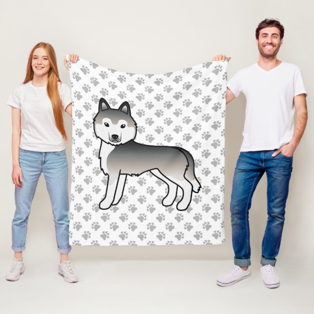 Graue sibirische Husky-Karikatur Fleecedecke (Beispiel)