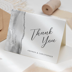 Graue Silber-Achat-Schrift Hochzeits-Dankeskarten Karte