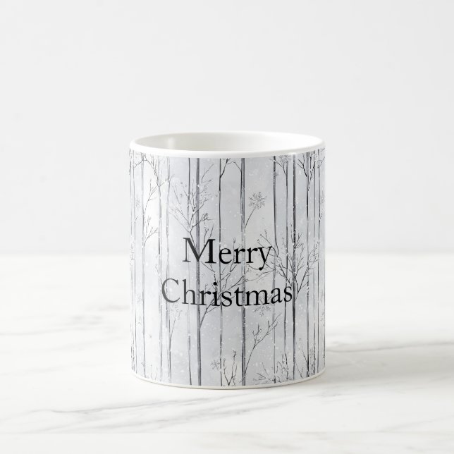 Graue Silber-Schneeflocken-Bäume Weihnachten Kaffeetasse (Mittel)