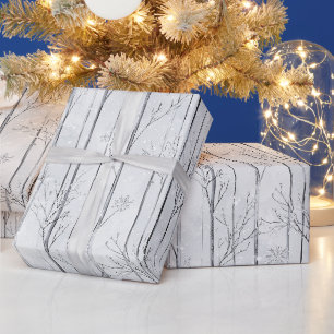 Graue Silber-Schneeflocken-Weihnachtsbäume Geschenkpapier