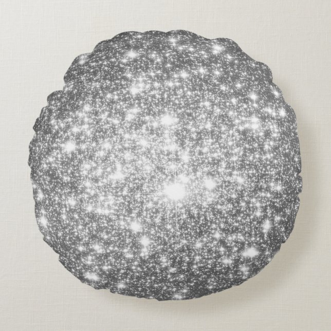 Graue Silber Stars Rundkissen Rundes Kissen (Vorderseite)