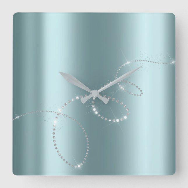 Graue Silberkristalle Unendlichkeit Diamanten Quadratische Wanduhr (Vorderseite)