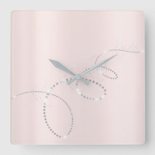 Graue silberne rosa quadratische wanduhr
