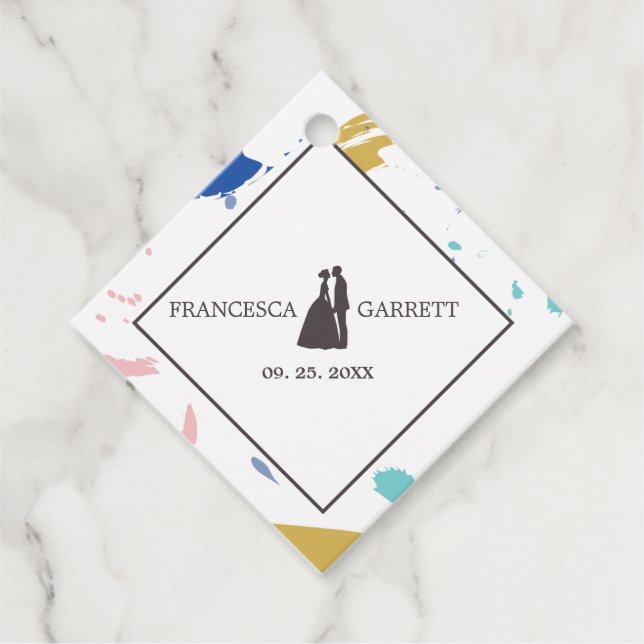 Graue Silhouette von Braut und Bräutigam Geschenkanhänger (Vorderseite)