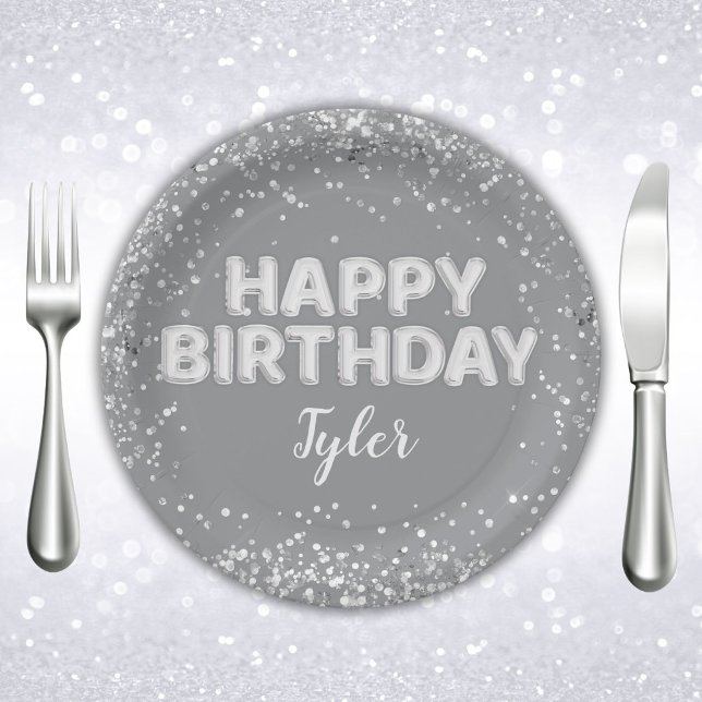 Graue Silver Geburtstagsparty Pappteller (Von Creator hochgeladen)