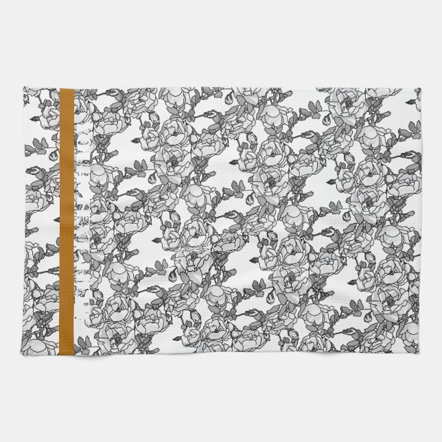 Graue Skalierung der Rose personalisiert Geschirrtuch (Horizontal)