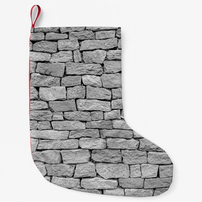 Graue Steinmauer, abstrakter Hintergrund. Kleiner Weihnachtsstrumpf (Vorderseite)
