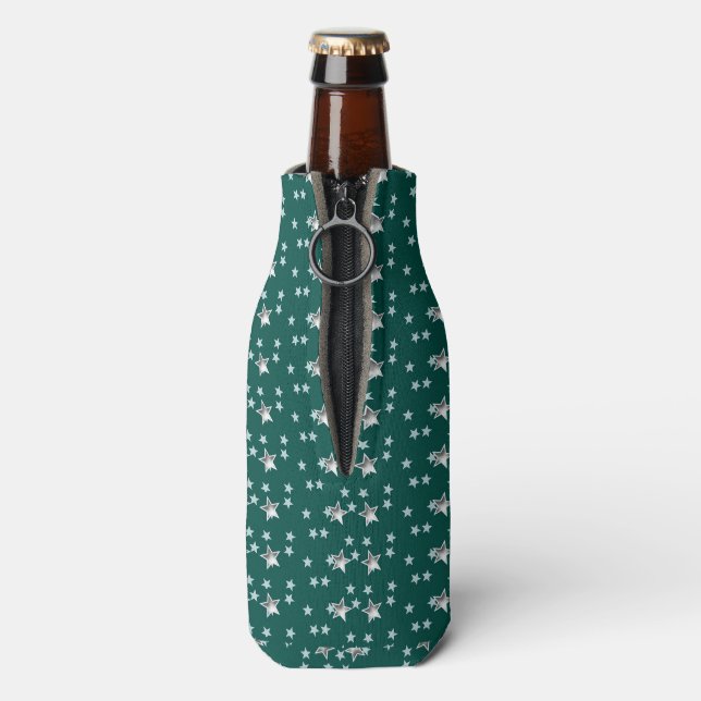 Graue Sterne und grüner Hintergrund Flaschenkühler (Flasche Rückseite)