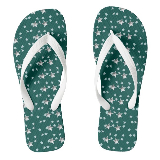 Graue Sterne und grüner Hintergrund Flip Flops (Fußbett)