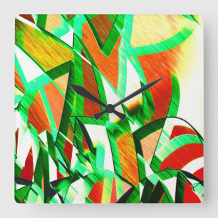 Graue Streifen auf orangefarbenem Bild mit Drizzle Quadratische Wanduhr