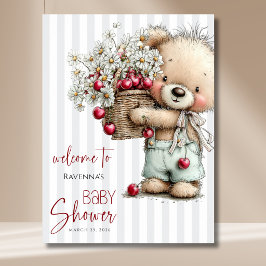 Graue Streifen Bär Gänseblümchen Kirsche Baby Show Poster