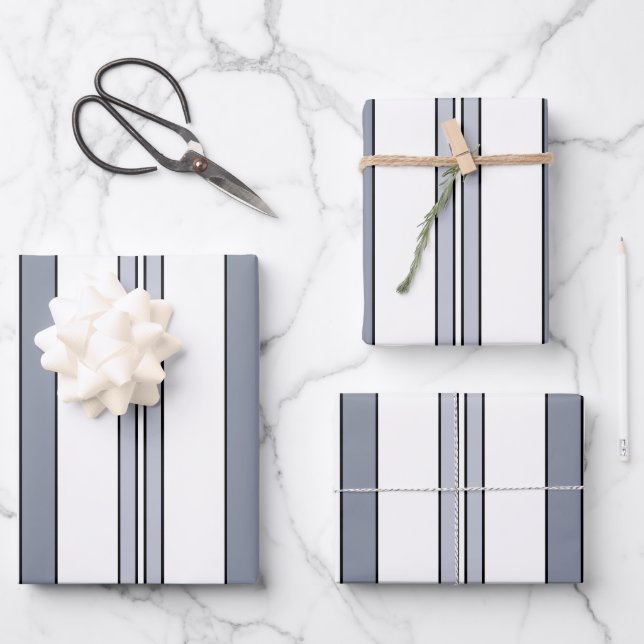 Graue Streifen Geschenkpapier Set (Vorderseite)
