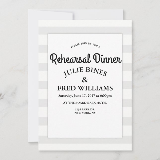 Graue Streifen Proben-Abendesseneinladung Einladung (Vorderseite)