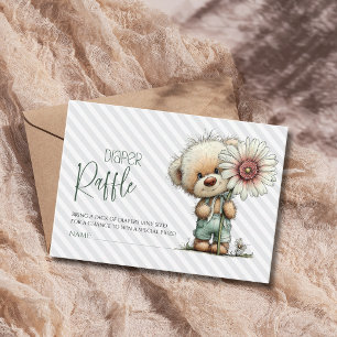 Graue Streifen Teddy Daisy Baby Shower Windel-Raff Begleitkarte