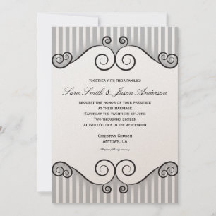 Graue Streifen Vintage Wirbel Foto Hochzeitseinlad Einladung