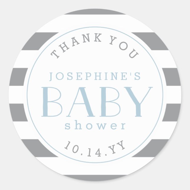 Graue Stripe Babydusche Danke Stickers (Vorderseite)