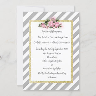 Graue Stripe rosa Blume laden neues Gold ein Einladung