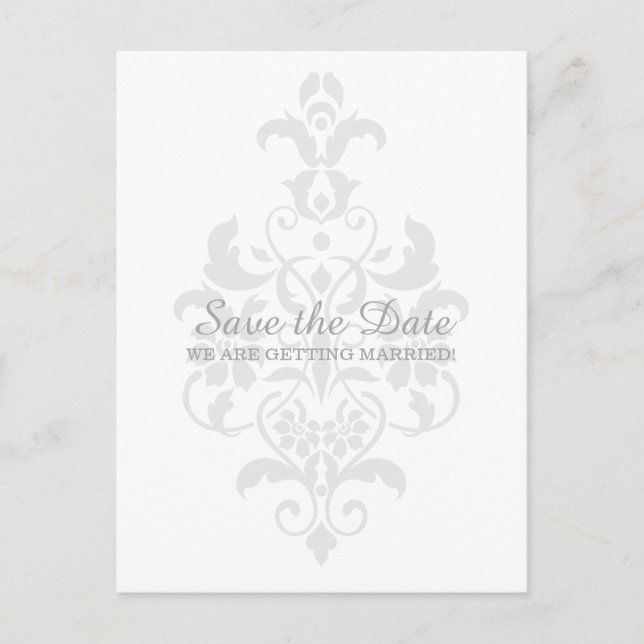 Graue subtile Damask Save the Date Postkarte (Vorderseite)