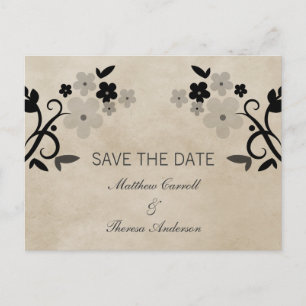 Graue süße Vintage-Blumen-Save-the-Date-Postkarte Ankündigungspostkarte