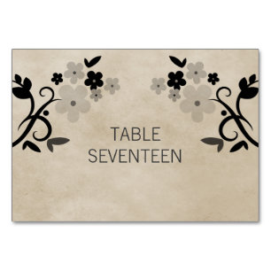Graue, süße Vintage Blumenkarte Tischnummer