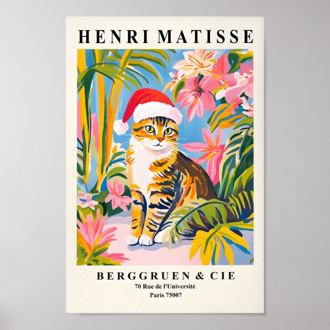 Graue Tabbattacke in Weihnachtsmannmütze, Weihnach Poster (Vorne)