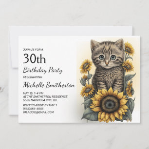 Graue Tabby-Kätzchen Katze Sonnenblumen 30. Geburt Einladung