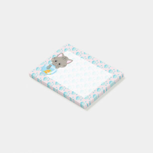 Graue Tabby-Kätzchen mit Fischaquarium Post-it Klebezettel