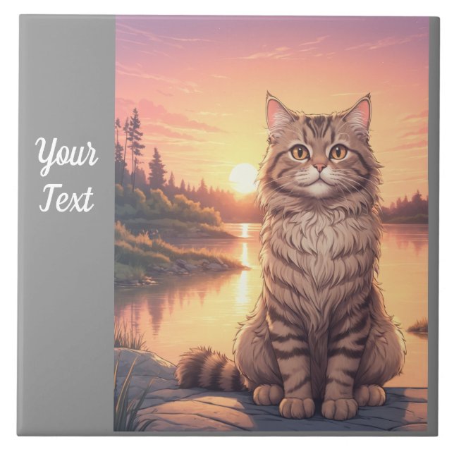 Graue Tabby-Katze am See Fliese (Vorderseite)