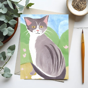 Graue Tabby-Katze   Aquarellmalerei Postkarte