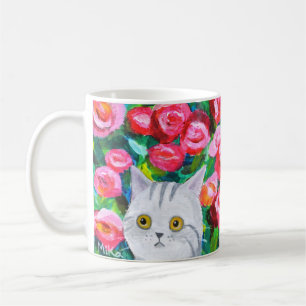 Graue Tablettenkatze mit Hübschen Blume Künstleris Kaffeetasse