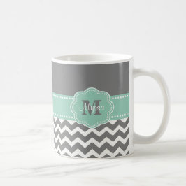 Graue tadellose grüne Zickzack personalisierte Tasse