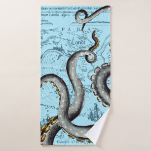Graue Tentacles auf der Vintagen blauen Karte Badhandtuch Set
