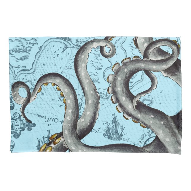 Graue Tentakel auf der Vintagen Karte Kissenbezug (Vorderseite)