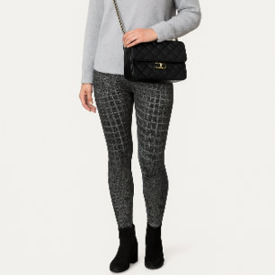 Graue Texturierte Faux-Krokodil-Leggings Leggings