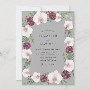 Graue Tiefrote Anemonen Hochzeit Einladung