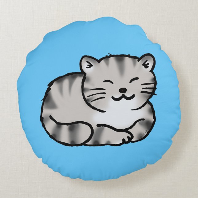 graue Tigerkatze des niedlichen flaumigen Tabby Rundes Kissen (Rückseite)
