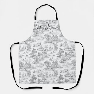 Graue Toile de Jouy Koch- und Backgeschenkküche Schürze