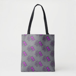 Graue Tote-Tasche mit lila Blumenmuster