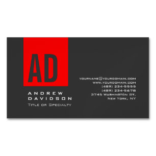 Graue Trendy Red Strip Monogram Business Card Magnetische Visitenkarte