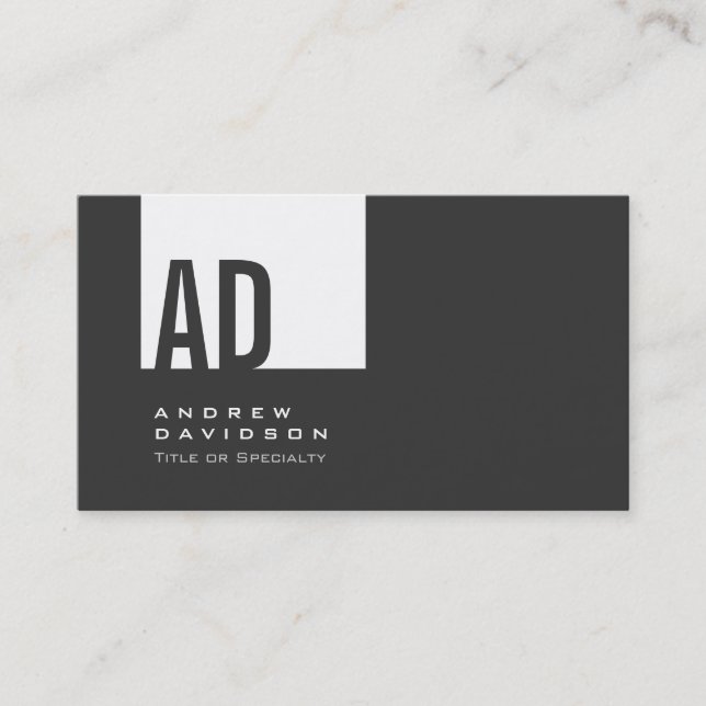 Graue Trendy White Strip Monogram Business Card Visitenkarte (Vorderseite)