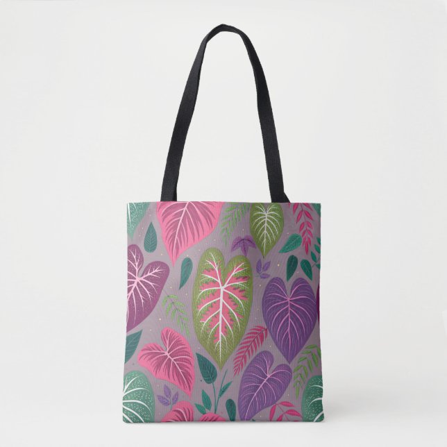 Graue tropische Herzblatt-Muster-Tasche (Vorderseite)