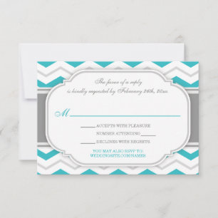 Graue Türkis Chevron Hochzeitsempfang RSVP Karte