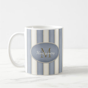 Graue und antike weiße Streifen Bronze Monogramm Kaffeetasse