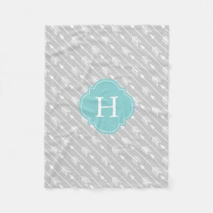 Graue und Aqua-Mit Monogramm Pfeile Fleecedecke
