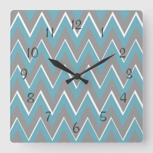 Graue und aquamarine Zickzack Wand-Uhr Quadratische Wanduhr
