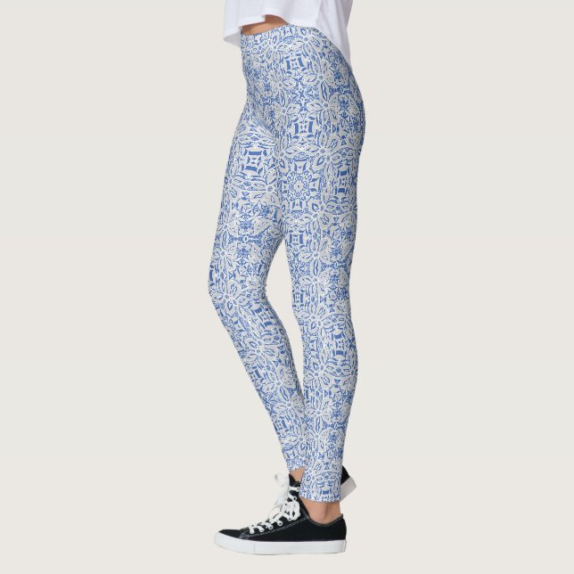 Graue und blaue durchbrochene Spitzenmuster vintag Leggings (Links)