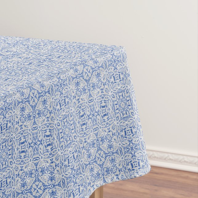 Graue und blaue durchbrochene Spitzenmuster vintag Tischdecke (Beispiel)