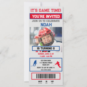 Graue und blaue Hockey Ticket Geburtstagsparty Ein Einladung