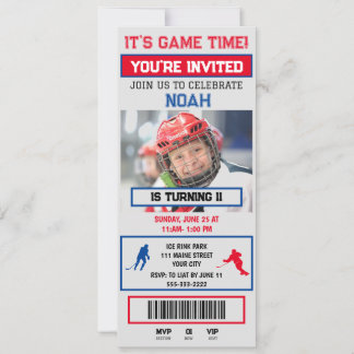 Graue und blaue Hockey Ticket Geburtstagsparty Ein Einladung